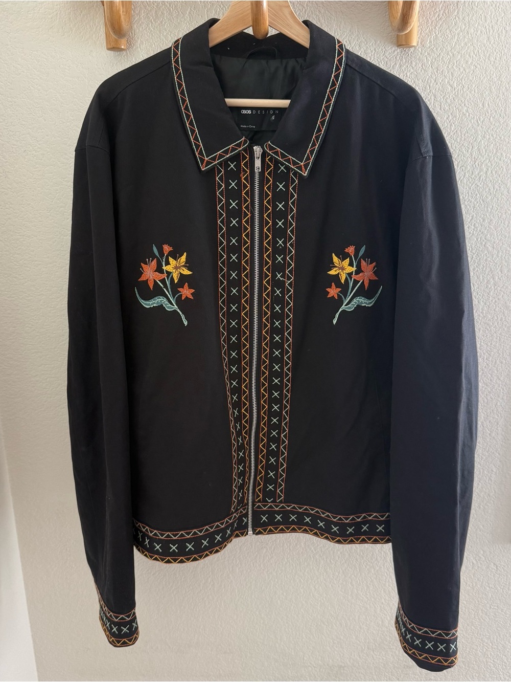 ASOS boho western Whimsigoth indie sleaze black embroidered jacket size 3XL